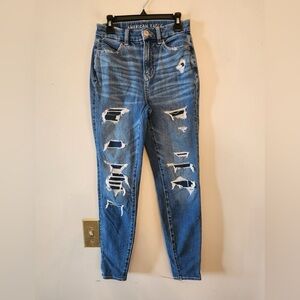 American eagle curvy high rise jeggings Distressed jeans size 00 regular